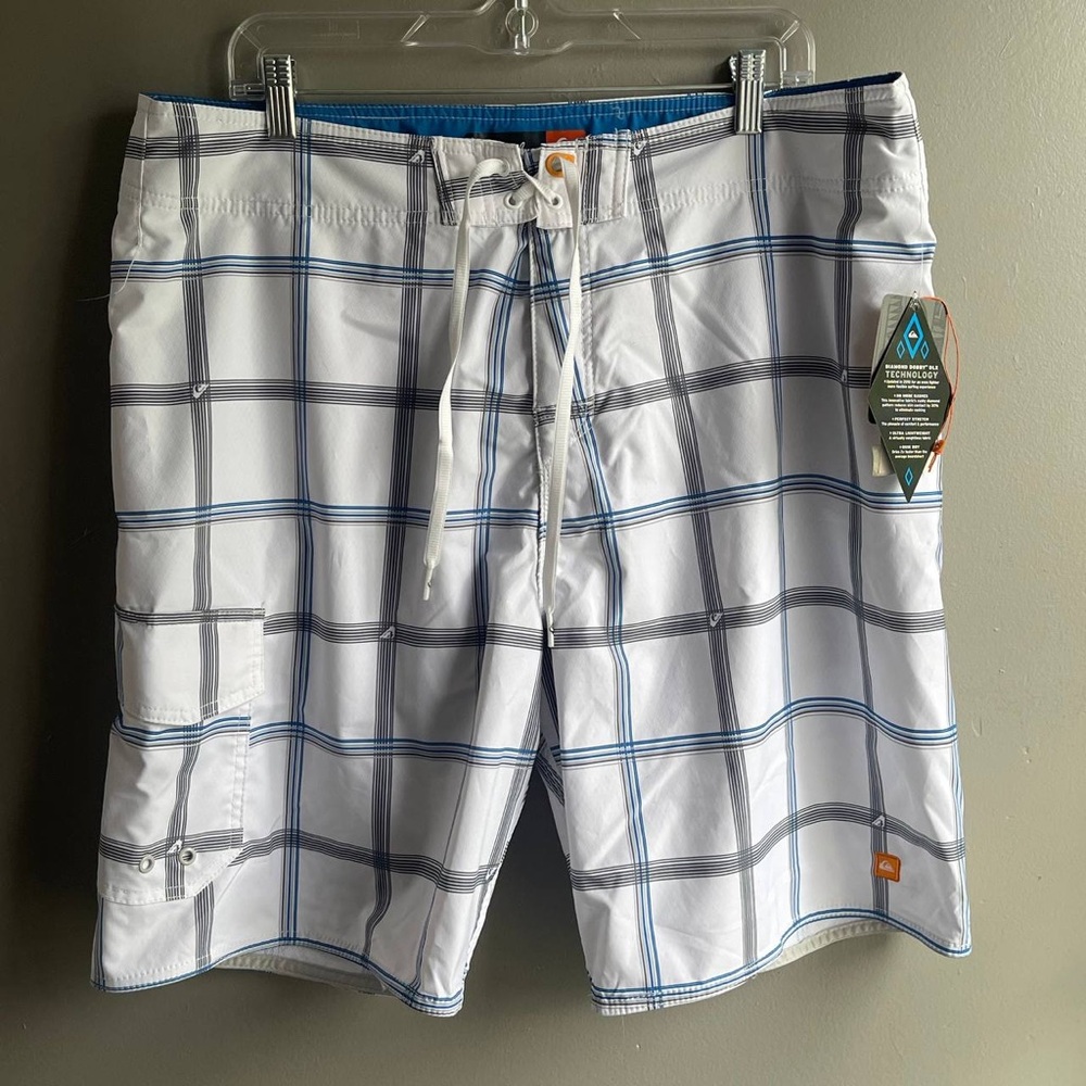 Quicksilver Men's  Board Surf Shorts‎ Sz 38 Blue White Plaid Waterman Collection